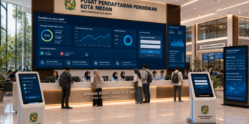 Dashboard interaktif Pendaftaran Akun SNBP yang menampilkan alur registrasi portal siswa real-time untuk mendukung efisiensi pendaftaran kota Medan.