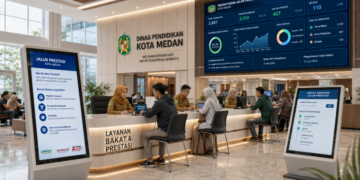 Dashboard interaktif Pendaftaran Jalur Prestasi yang menampilkan alur seleksi bakat real-time untuk mendukung efisiensi pendaftaran kota Medan.