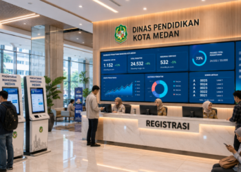 Dashboard interaktif Pendaftaran Mahasiswa Medan yang menampilkan alur agenda registrasi real-time untuk mendukung efisiensi pendaftaran kota Medan.
