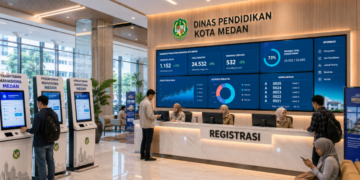 Dashboard interaktif Pendaftaran Mahasiswa Medan yang menampilkan alur agenda registrasi real-time untuk mendukung efisiensi pendaftaran kota Medan.