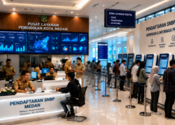 Dashboard interaktif Pendaftaran SNBP Medan yang menampilkan alur registrasi informasi real-time untuk mendukung efisiensi pendaftaran kota Medan.