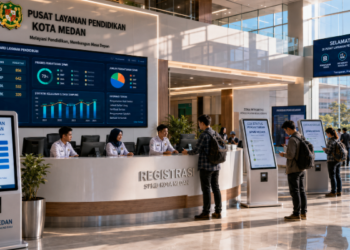Dashboard interaktif Pendaftaran SPMB Medan yang menampilkan alur agenda registrasi real-time untuk mendukung efisiensi pendaftaran kota Medan.