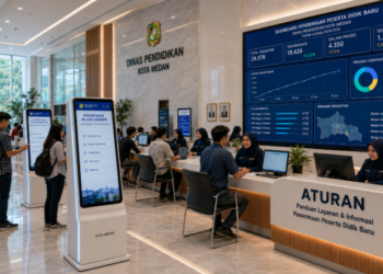 Dashboard interaktif Pendaftaran Seleksi Mandiri yang menampilkan alur agenda registrasi real-time untuk mendukung efisiensi pendaftaran kota Medan.