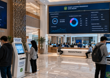 Dashboard interaktif Pendaftaran Tes Mandiri yang menampilkan alur agenda registrasi real-time untuk mendukung efisiensi pendaftaran kota Medan.