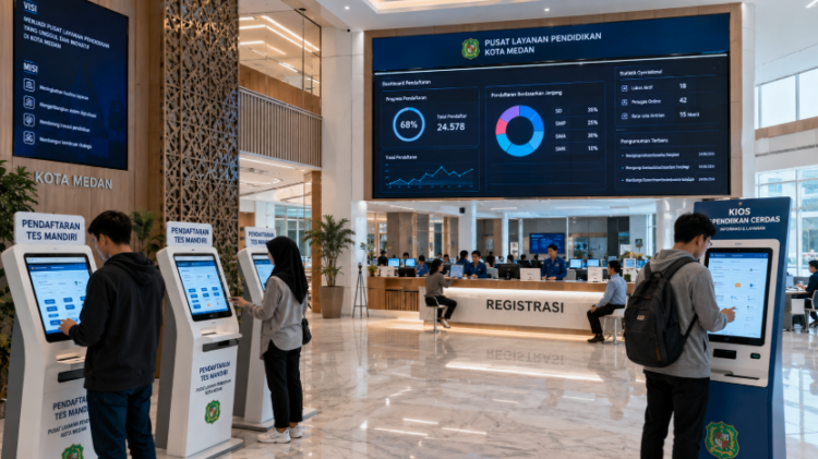Dashboard interaktif Pendaftaran Tes Mandiri yang menampilkan alur agenda registrasi real-time untuk mendukung efisiensi pendaftaran kota Medan.