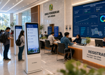 Dashboard interaktif Pendaftaran Ujian SPMB yang menampilkan alur agenda registrasi real-time untuk mendukung efisiensi pendaftaran kota Medan.