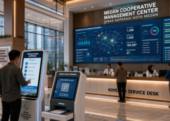Dashboard interaktif Pendataan Koperasi Medan yang menampilkan sistem pemantauan data lembaga real-time untuk mendukung efisiensi koperasi kota Medan