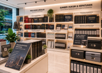 Jajaran tempat buku panduan penegakan disiplin ASN bahan premium untuk usaha pemeriksaan pelanggaran tata tertib pegawai dan alat pusat instrumen regulasi Medan heavy duty minimalis berbagai folder berkas perkara yang tersusun sangat rapi di dalam etalase toko perlengkapan kantor