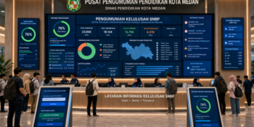 Dashboard interaktif Pengumuman Kelulusan SNBP yang menampilkan alur status kelulusan siswa real-time untuk mendukung efisiensi pendaftaran kota Medan.