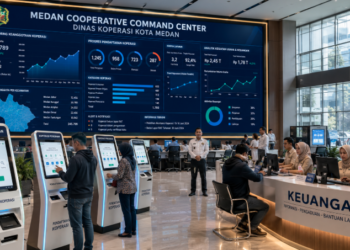 Dashboard interaktif Perizinan Koperasi Medan yang menampilkan sistem pemantauan data keanggotaan real-time untuk mendukung efisiensi koperasi kota Medan