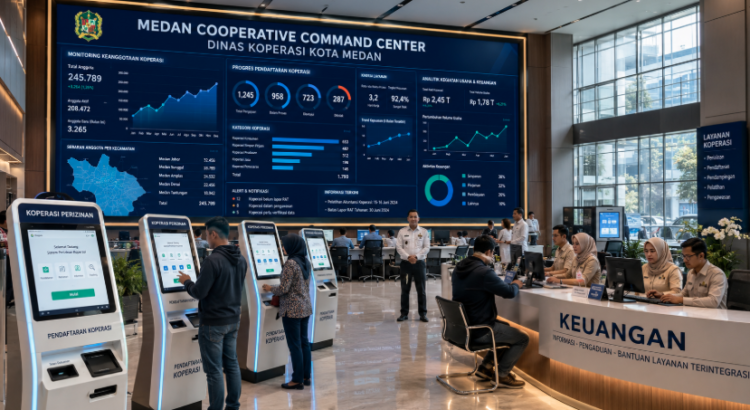 Dashboard interaktif Perizinan Koperasi Medan yang menampilkan sistem pemantauan data keanggotaan real-time untuk mendukung efisiensi koperasi kota Medan