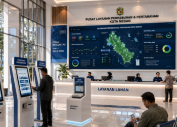 Dashboard interaktif Perizinan Perkebunan Medan yang menampilkan sistem pemantauan data agraris real-time untuk mendukung efisiensi perkebunan kota Medan