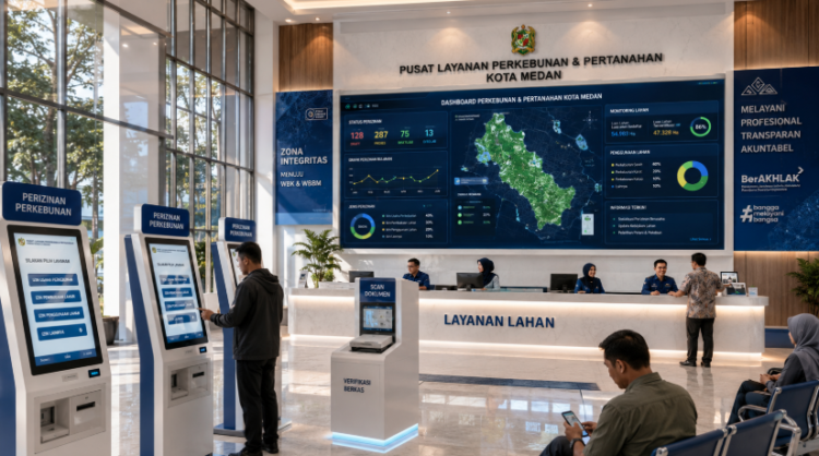 Dashboard interaktif Perizinan Perkebunan Medan yang menampilkan sistem pemantauan data agraris real-time untuk mendukung efisiensi perkebunan kota Medan