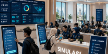 Dashboard interaktif Persiapan Ujian Mandiri yang menampilkan alur simulasi tes real-time untuk mendukung efisiensi pendaftaran kota Medan.