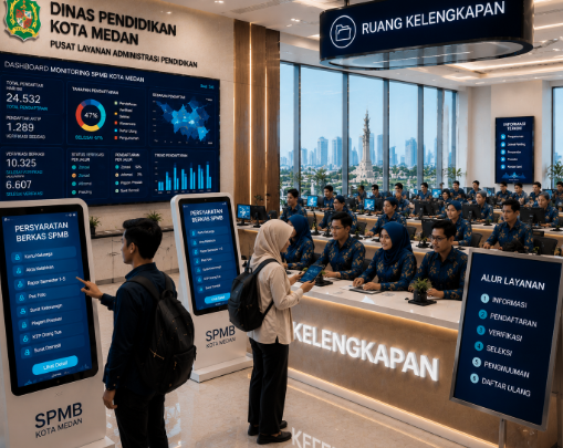 Dashboard interaktif Persyaratan Berkas SPMB yang menampilkan alur kelengkapan dokumen real-time untuk mendukung efisiensi pendaftaran kota Medan.