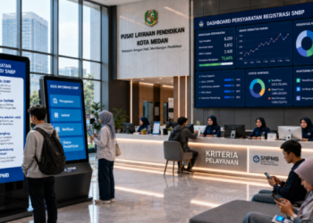 Dashboard interaktif Persyaratan Registrasi SNBP yang menampilkan kriteria pendaftaran real-time untuk mendukung efisiensi pendaftaran kota Medan.
