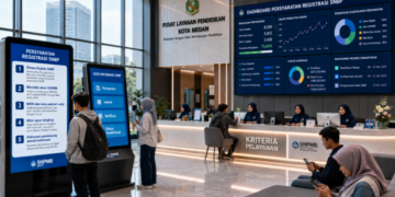 Dashboard interaktif Persyaratan Registrasi SNBP yang menampilkan kriteria pendaftaran real-time untuk mendukung efisiensi pendaftaran kota Medan.
