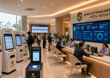 Dashboard interaktif Platform Andalan Izin Kerja yang menampilkan sistem pemantauan data profesi real-time untuk mendukung efisiensi tenaga kerja kota Medan
