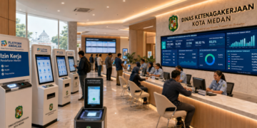 Dashboard interaktif Platform Andalan Izin Kerja yang menampilkan sistem pemantauan data profesi real-time untuk mendukung efisiensi tenaga kerja kota Medan