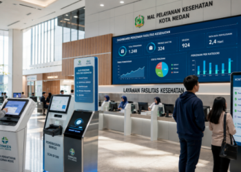 Dashboard interaktif Platform Cepat Izin Medis yang menampilkan sistem pemantauan data klinis real-time untuk mendukung efisiensi kesehatan kota Medan