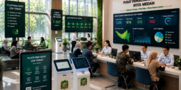 Dashboard interaktif Platform Cepat Izin Taman yang menampilkan sistem pemantauan data penghijauan real-time untuk mendukung efisiensi taman kota Medan