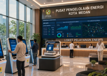 Dashboard interaktif Platform Cerdas Izin Daya yang menampilkan sistem pemantauan data listrik real-time untuk mendukung efisiensi kelistrikan kota Medan