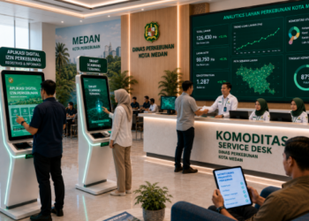 Dashboard interaktif Aplikasi Digital Izin Perkebunan yang menampilkan sistem pemantauan data komoditas real-time untuk mendukung efisiensi perkebunan kota Medan