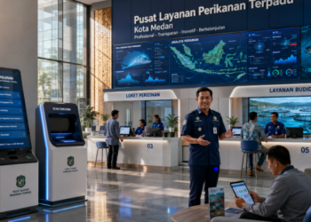 Dashboard interaktif Platform Digital Izin Perikanan yang menampilkan sistem pemantauan data budidaya real-time untuk mendukung efisiensi perikanan kota Medan