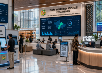 Dashboard interaktif Platform Digital Izin Pertanian yang menampilkan sistem pemantauan data pangan real-time untuk mendukung efisiensi pertanian kota Medan