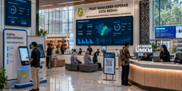 Dashboard interaktif Platform Digital Izin Pertanian yang menampilkan sistem pemantauan data pangan real-time untuk mendukung efisiensi pertanian kota Medan
