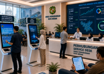 Dashboard interaktif Platform Digital Izin Transportasi yang menampilkan sistem pemantauan data armada real-time untuk mendukung efisiensi transportasi kota Medan
