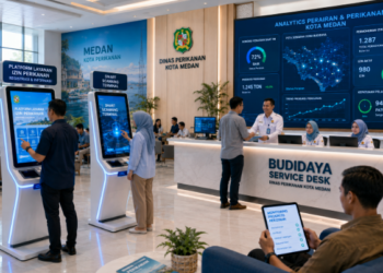 Dashboard interaktif Platform Layanan Izin Perikanan yang menampilkan sistem pemantauan data budidaya real-time untuk mendukung efisiensi perikanan kota Medan