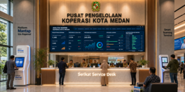Dashboard interaktif Platform Mantap Izin Koperasi yang menampilkan sistem pemantauan data mandiri real-time untuk mendukung efisiensi koperasi kota Medan