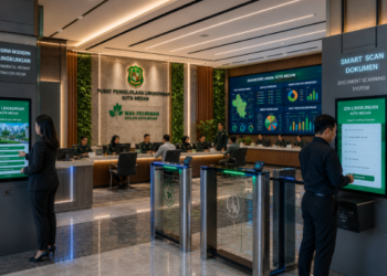 Dashboard interaktif Platform Modern Izin Lingkungan yang menampilkan sistem pemantauan data ekologi real-time untuk mendukung efisiensi lingkungan kota Medan