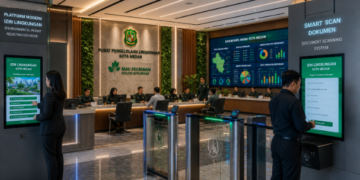 Dashboard interaktif Platform Modern Izin Lingkungan yang menampilkan sistem pemantauan data ekologi real-time untuk mendukung efisiensi lingkungan kota Medan