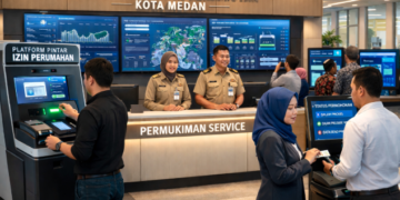 Dashboard interaktif Platform Pintar Izin Perumahan yang menampilkan sistem pemantauan data permukiman real-time untuk mendukung efisiensi perumahan kota Medan