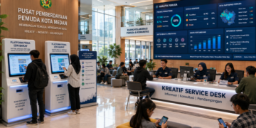 Dashboard interaktif Platform Prima Izin Bakat yang menampilkan sistem pemantauan data pemuda real-time untuk mendukung efisiensi kepemudaan kota Medan