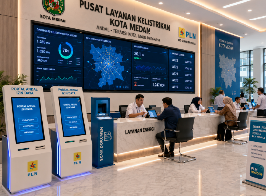 Dashboard interaktif Portal Andal Izin Daya yang menampilkan sistem pemantauan data energi real-time untuk mendukung efisiensi kelistrikan kota Medan
