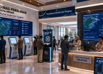 Dashboard interaktif Portal Andal Izin Tangkap yang menampilkan sistem pemantauan data kelautan real-time untuk mendukung efisiensi perikanan kota Medan