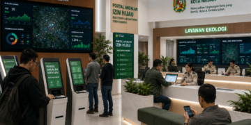 Dashboard interaktif Portal Andalan Izin Hijau yang menampilkan sistem pemantauan data lingkungan real-time untuk mendukung efisiensi ekologi kota Medan