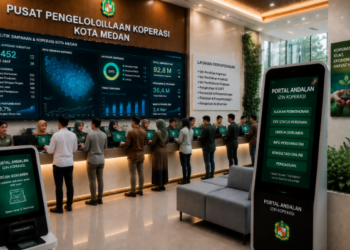 Dashboard interaktif Portal Andalan Izin Koperasi yang menampilkan sistem pemantauan data simpanan real-time untuk mendukung efisiensi koperasi kota Medan