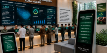 Dashboard interaktif Portal Andalan Izin Koperasi yang menampilkan sistem pemantauan data simpanan real-time untuk mendukung efisiensi koperasi kota Medan