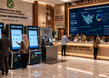 Dashboard interaktif Portal Andalan Izin Organisasi yang menampilkan sistem pemantauan data koperasi real-time untuk mendukung efisiensi organisasi kota Medan