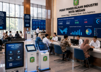 Dashboard interaktif Portal Andalan Izin Pabrik yang menampilkan sistem pemantauan data kapasitas real-time untuk mendukung efisiensi perindustrian kota Medan