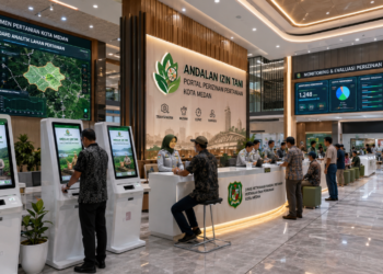 Dashboard interaktif Portal Andalan Izin Tani yang menampilkan sistem pemantauan data lahan real-time untuk mendukung efisiensi pertanian kota Medan.