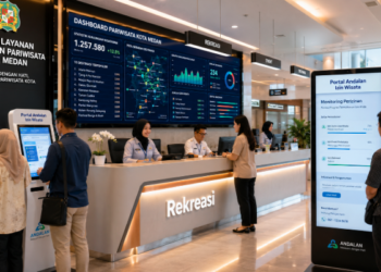 Dashboard interaktif Portal Andalan Izin Wisata yang menampilkan sistem pemantauan data destinasi real-time untuk mendukung efisiensi pariwisata kota Medan