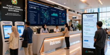 Dashboard interaktif Portal Andalan Izin Wisata yang menampilkan sistem pemantauan data destinasi real-time untuk mendukung efisiensi pariwisata kota Medan