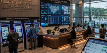 Dashboard interaktif Portal Canggih Izin Keamanan yang menampilkan sistem pemantauan data ketertiban real-time untuk mendukung efisiensi keamanan kota Medan