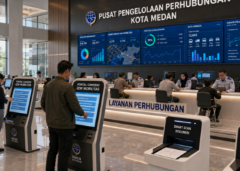 Dashboard interaktif Portal Canggih Izin Mobilitas yang menampilkan sistem pemantauan data kendaraan real-time untuk mendukung efisiensi transportasi kota Medan.