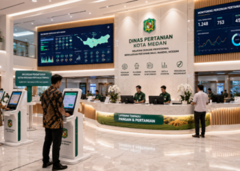 Dashboard interaktif Portal Canggih Izin Pertanian yang menampilkan sistem pemantauan data pangan real-time untuk mendukung efisiensi pertanian kota Medan